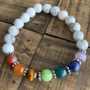 8mm White Howlite 7 Chakra Bracelet Handmade